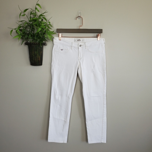 Hollister Crop Skinny Low Rise Distressed Ripped Rip Jegging White Jeans 7 28 - Picture 2 of 13